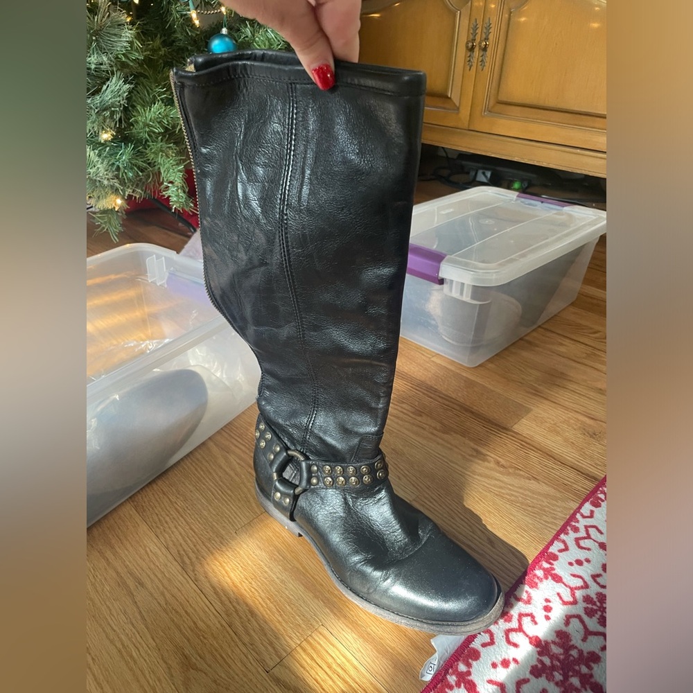 Frye back zip motorcycle boot